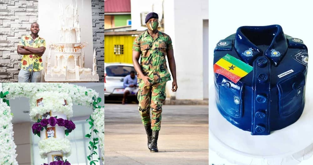 Corporal Amenyo has been praised as one of Ghana's best cake bakers. Photo: @de_bakers_king.