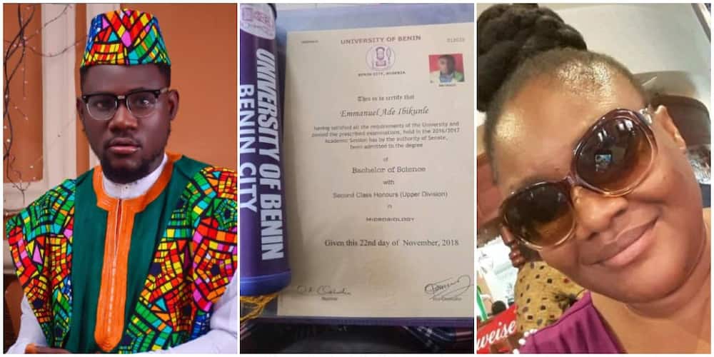 Nigerian graduate showers praises on mum who sold wrappers to send him to school in 12 languages