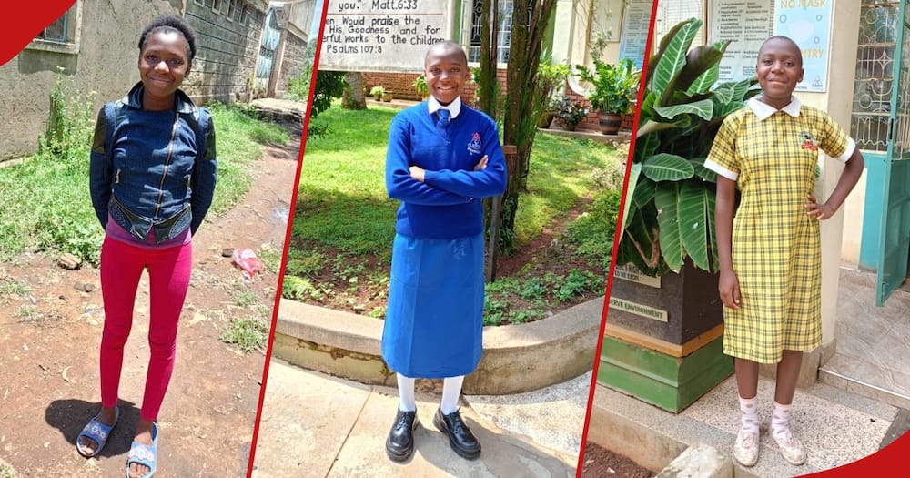 Collage of Michelle Aluoka Nanjaro at home and when she joined Form One.