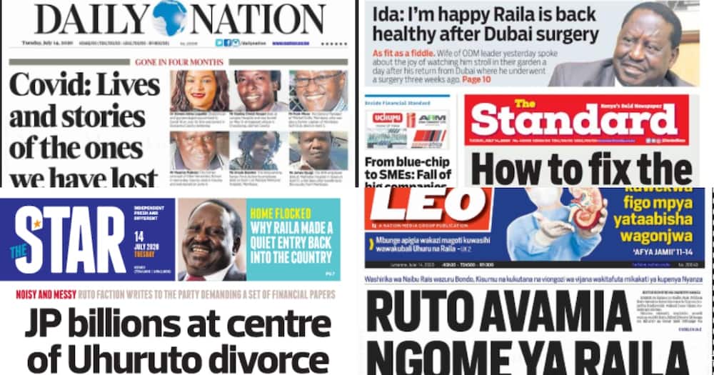 Kenyan newspapers review for July 14: Ruto's allies Oscar Sudi, Ndindi Nyoro invades Raila's Bondo home in search of votes