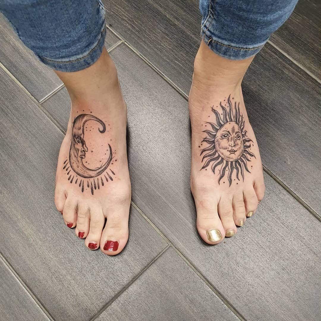 Tattoos By Caitlynn  Sun and Moon foot tattoos for Angelina thanks for  being tough as nails     Facebook