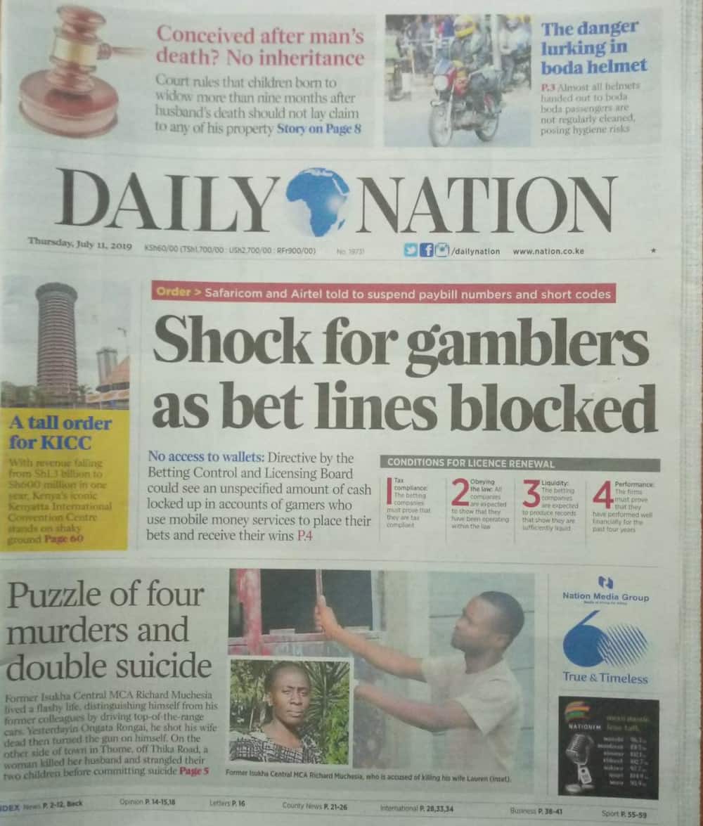 Kenyan newspapers review for July 11: Safaricom asks government to clarify paybill shutdown orders