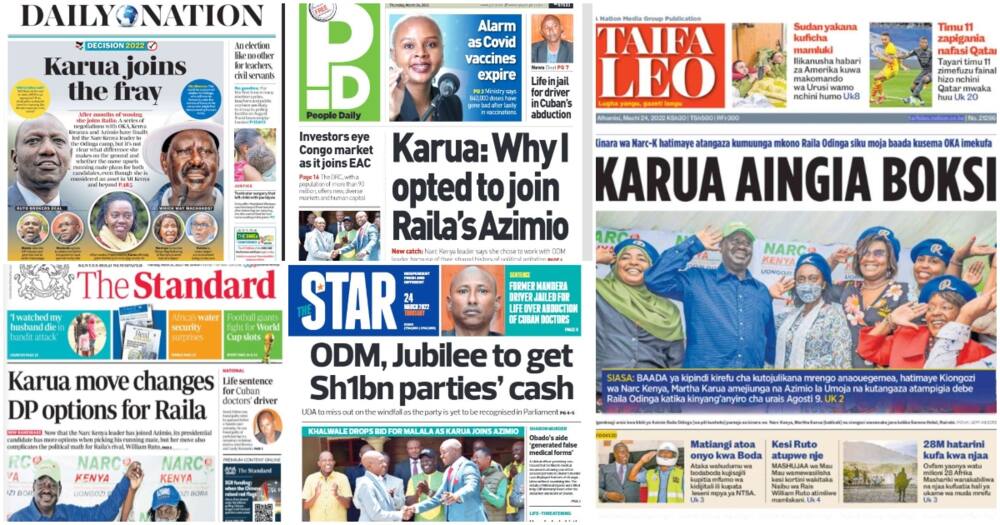 Magazeti Ahamisi: Martha Karua Akoroga Hesabu ya Azimio