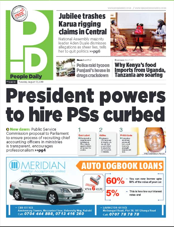 Kenyan newspapers review for Monday, August 13