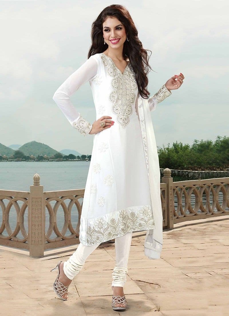 white chudidar dress