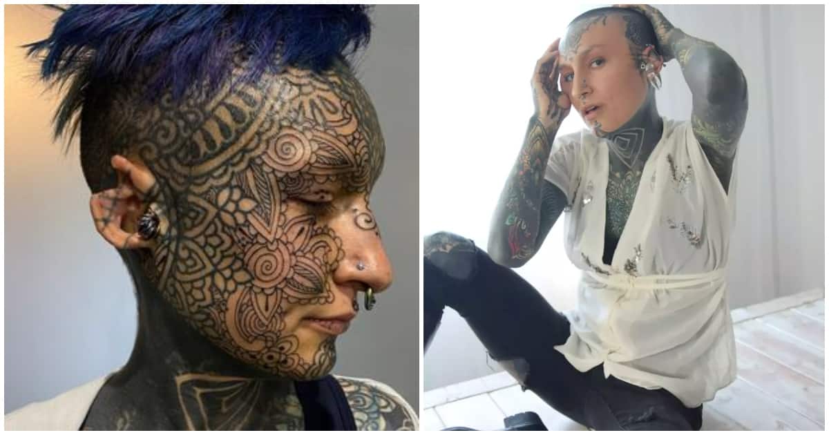 Woman covered from head to toe in huge intricate tribal tattoo  Mirror  Online