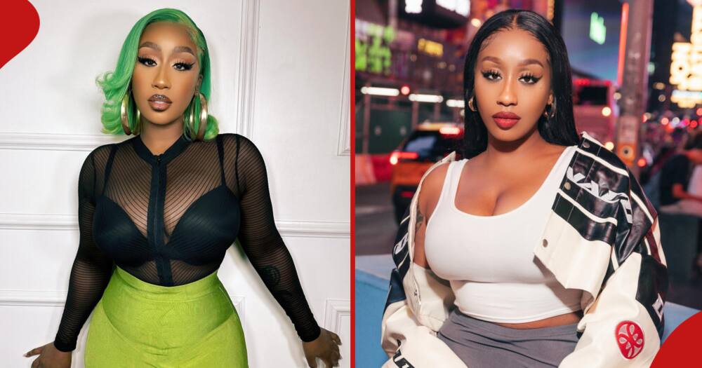 Victoria Kimani poses for photos in both frames on different occasions.