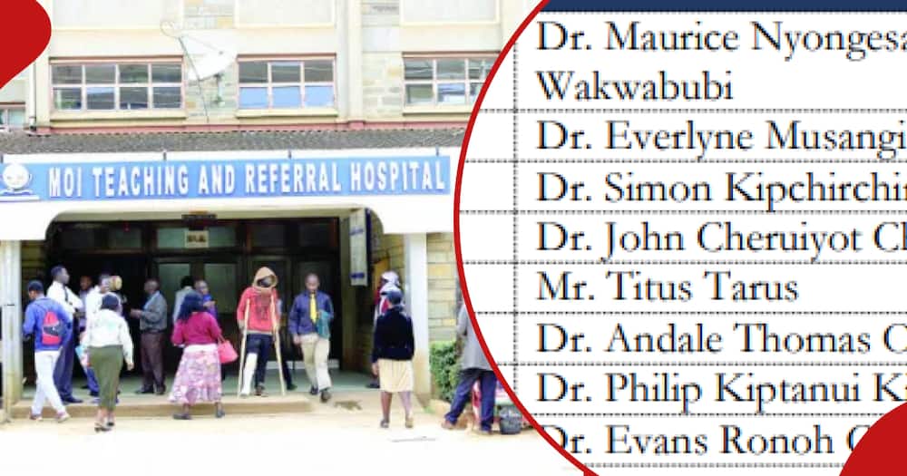 A collage of photos showing MTRH entrance and a list of candidates shortlisted for the facility's CEO position.
