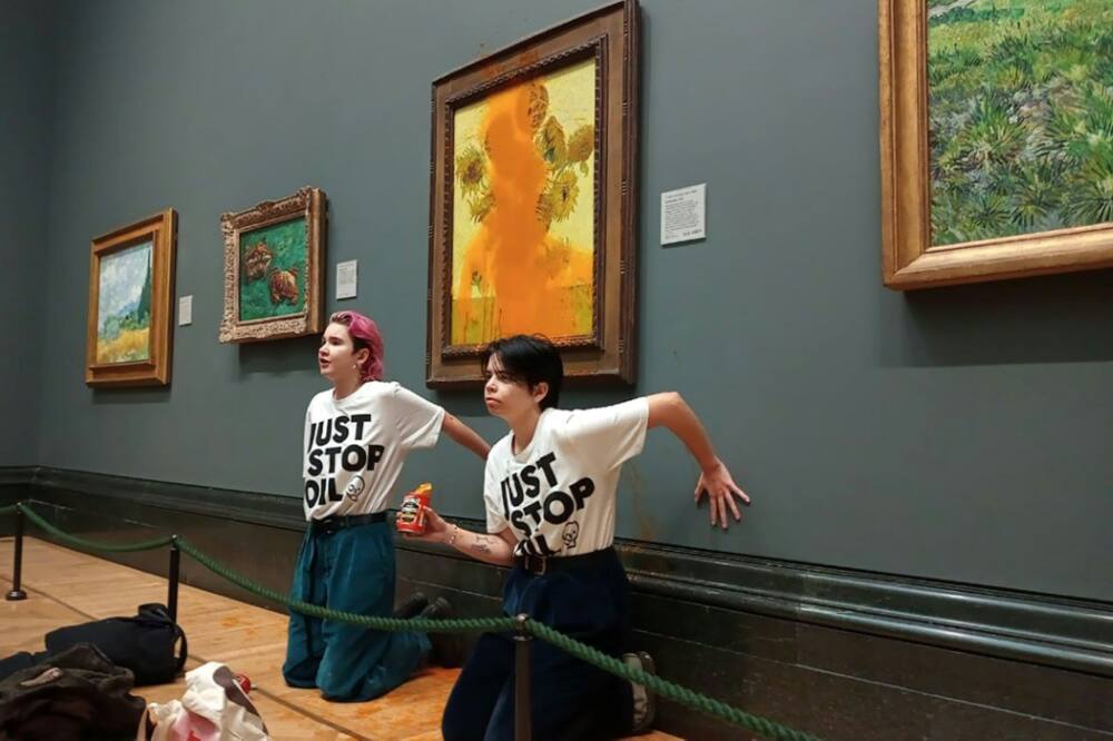 Climate activists splashed tomato soup on Van Gogh's 'Sunflowers' at the National Gallery in London earlier this month