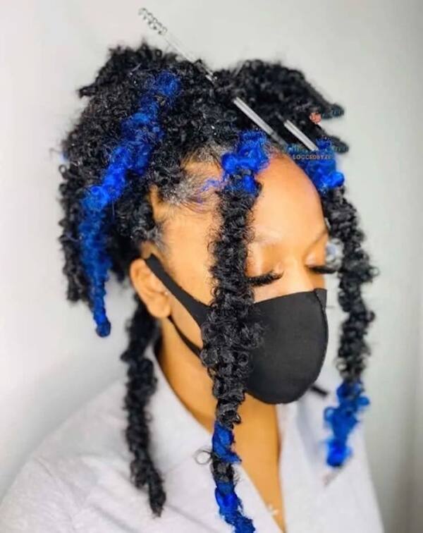 Blue Faux Locs Full Lace Front Hand Braided Messy Locos Butterfly