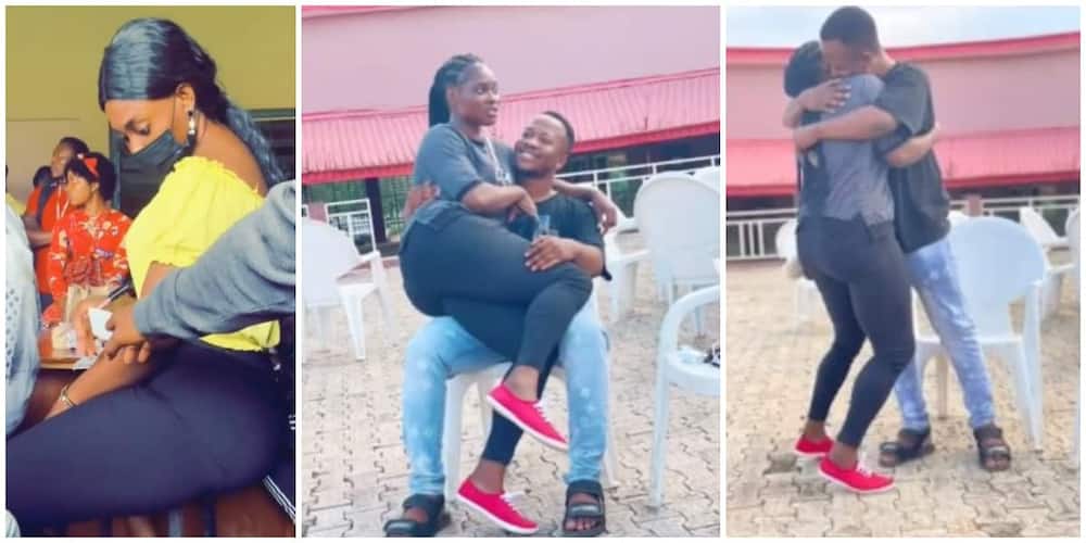 Social media users gush as lady falls in love with man who passed her note in class.