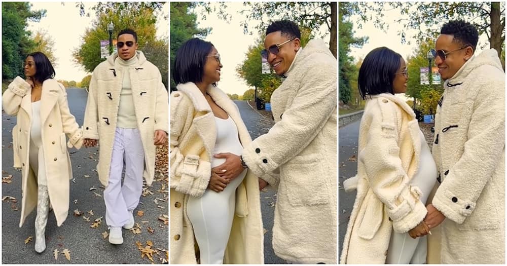Vanessa Mdee and Rotimi in matching outfits as they celebrate second pregnancy.