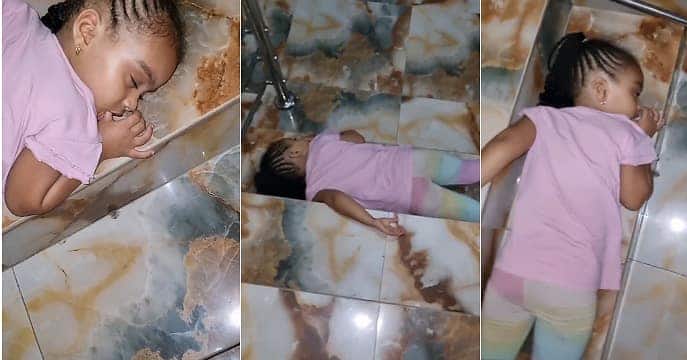 Little girl sleeps off on staircase, funny video