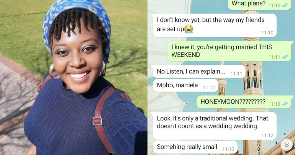 She shared a screenshot of their conversation online. Photo: @MphoMoalamedi.