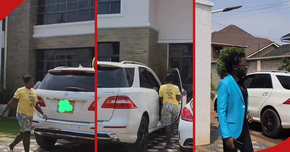 Diana Marua's hubby Bahato looks as their house help drives off.