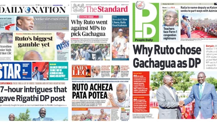 Kenyan Newspapers Review, May 16: Kindiki Kithure Was "Rigged Out" after Beating Rigathi Gachagua In DP Race