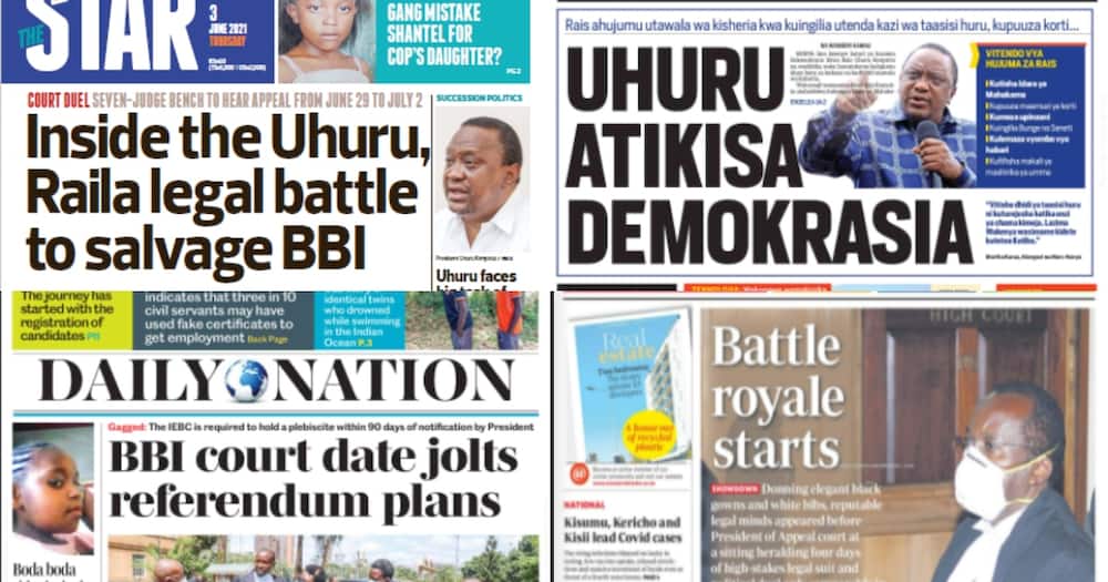 Kenyan newspapers for April 1. Photo: The Standard, Daily Nation, People Daily and Taifa Leo.