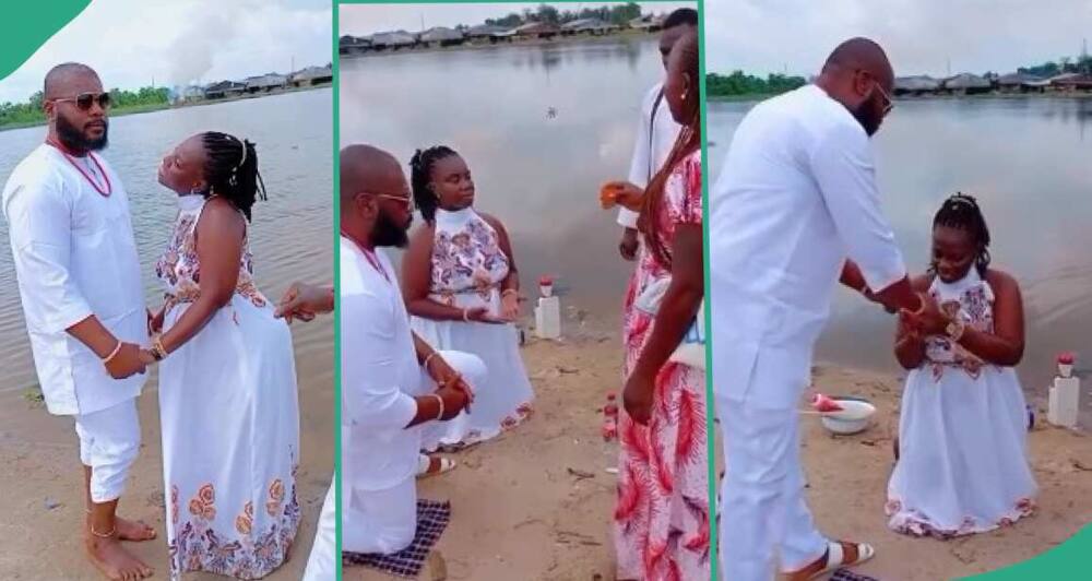 Video shows Nigerian couple getting married by riverside, stirs mixed reactions