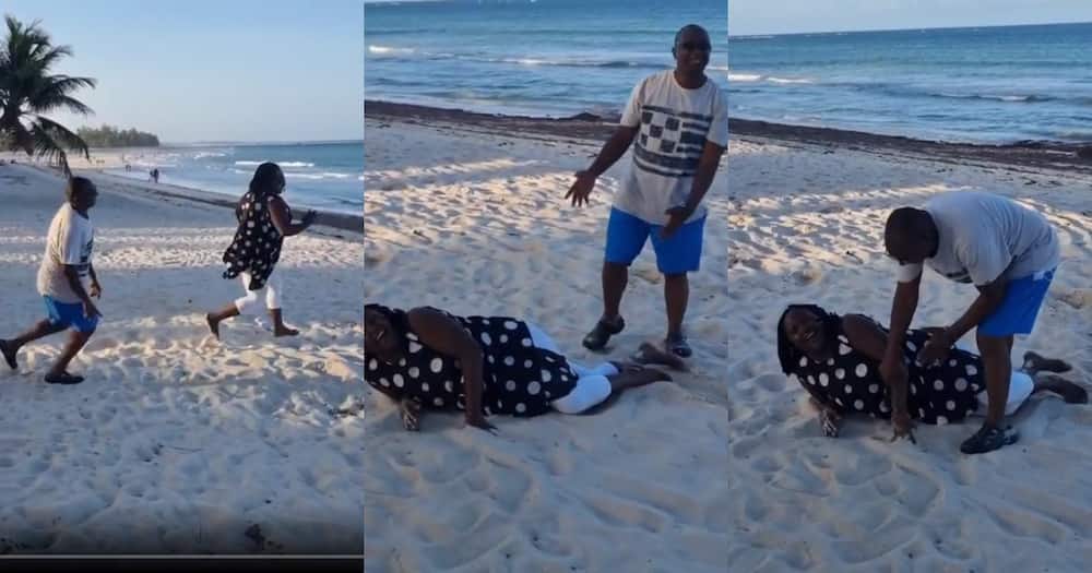 Simon Kabu, Wife Sarah Keep Romance Alive as They Chase After Each Other on Beach