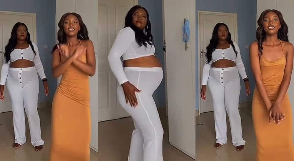 Photos of a pregnant mother learning how to dance from her daughter.