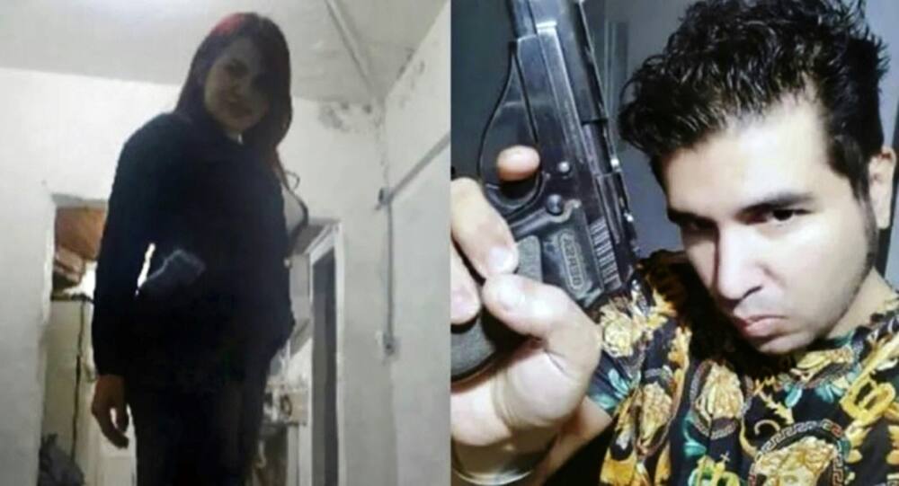 This combination of photos released by Telam news agency on September 6, 2022, shows Fernando Andres Sabag Montiel (R) and Brenda Uliarte posing with the gun allegedly used to attack Argentina's Vice-President Cristina Fernandez de Kirchner last week