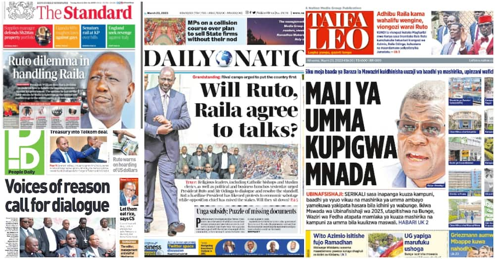 Kenyan newspapers. Photo: Screengrabs from The Standard, Daily Nation, People Daily and Taifa Leo.