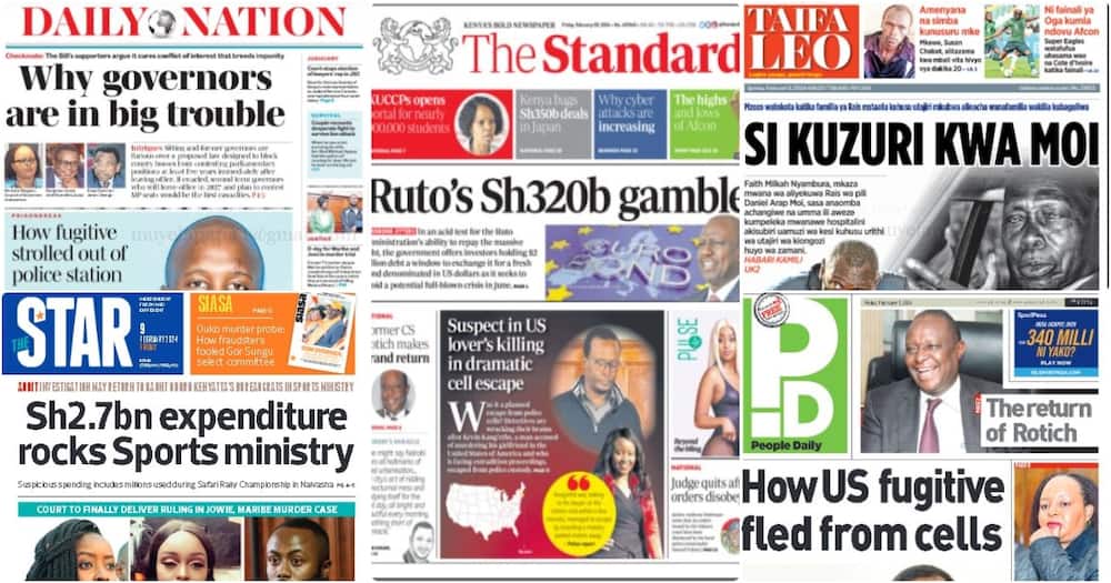 Kenyan newspapers headlines for Friday, February 9.