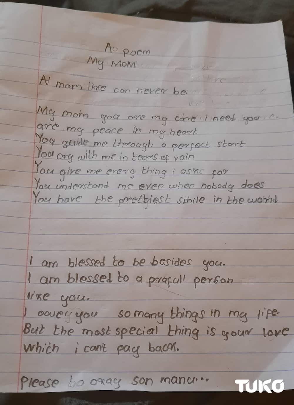 Parenting: 10-year-old Kenyan boy pens emotional poem for ailing mother