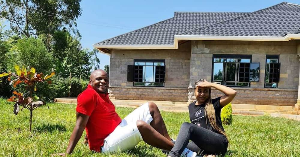 Jalang'o and wife Amina at village mansion.