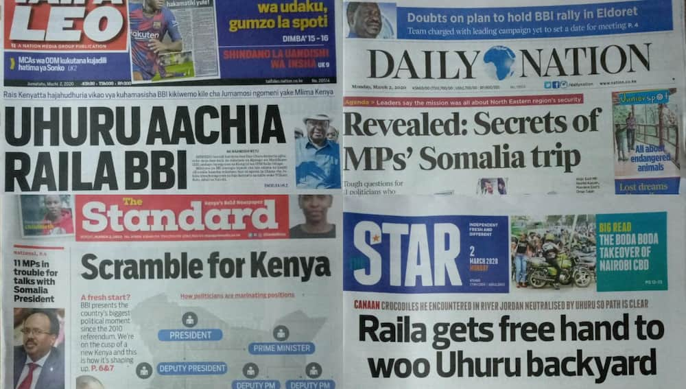 Kenyan newspapers review for March 2: 11 MPs on secret visit to Somalia stare at treason charges