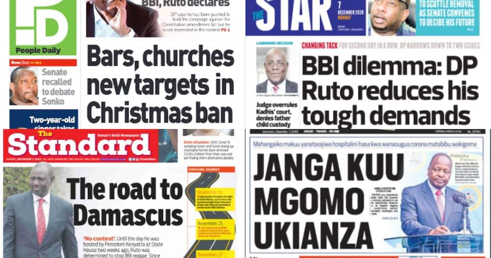Kenyan newspapers review for December 7: Thin line separating William Ruto from BBI YES camp