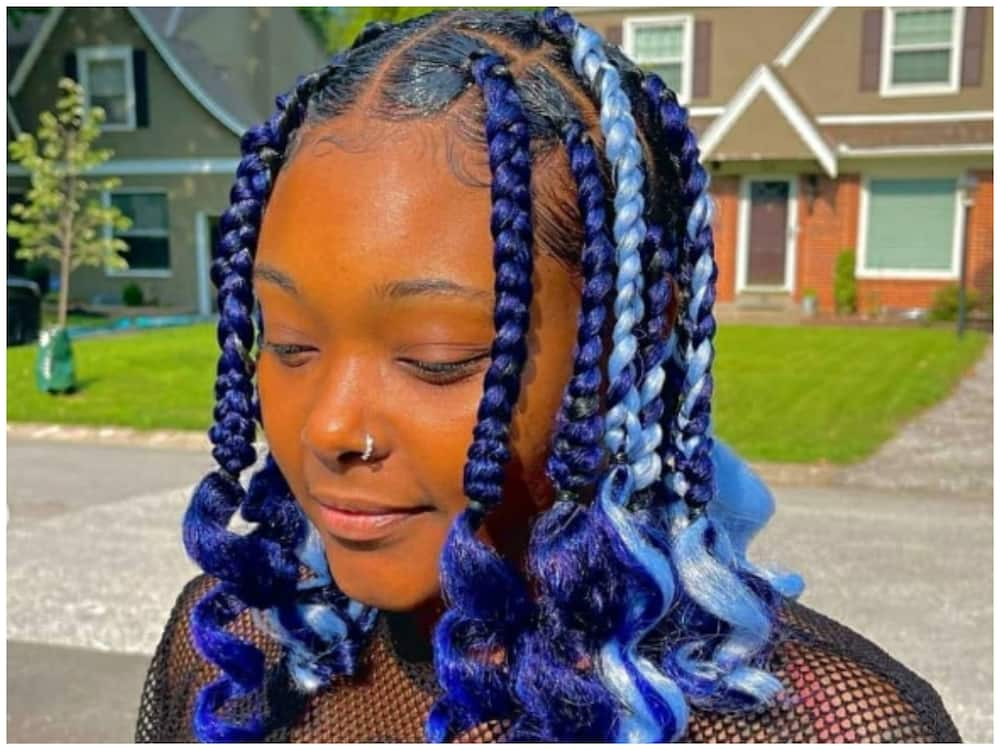 Blue & Black 😍  Black box braids, Blue box braids, Braids for black hair