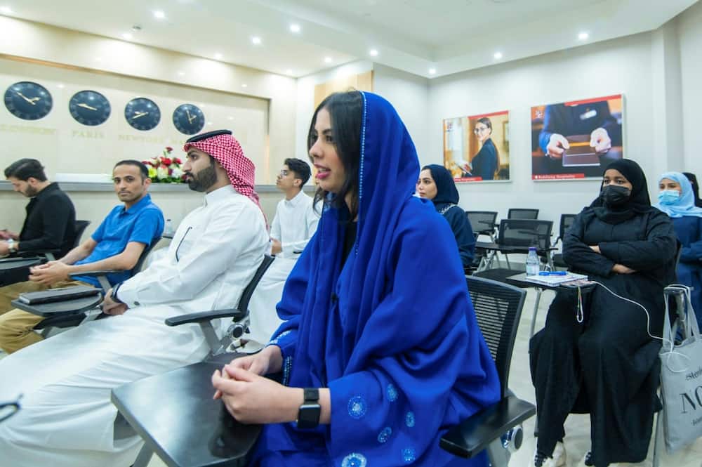 Students attend a training seminar at the tourism ministry in the Saudi capital Riyadh