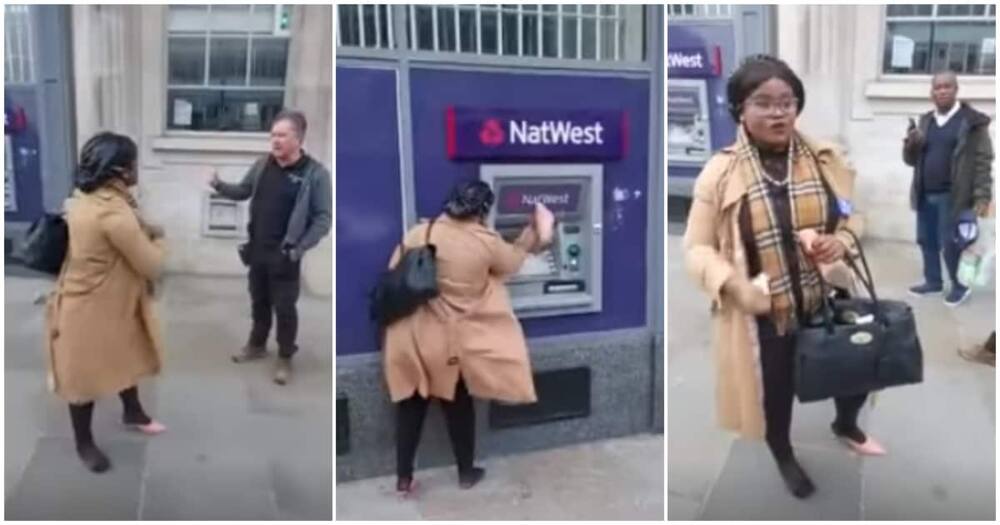 Video shows lady destroying bank's ATM with one of her heels.