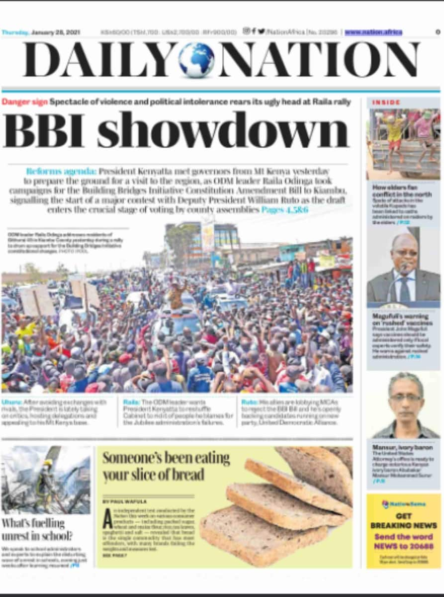 Daily Nation newspapers for January 28. Photo.