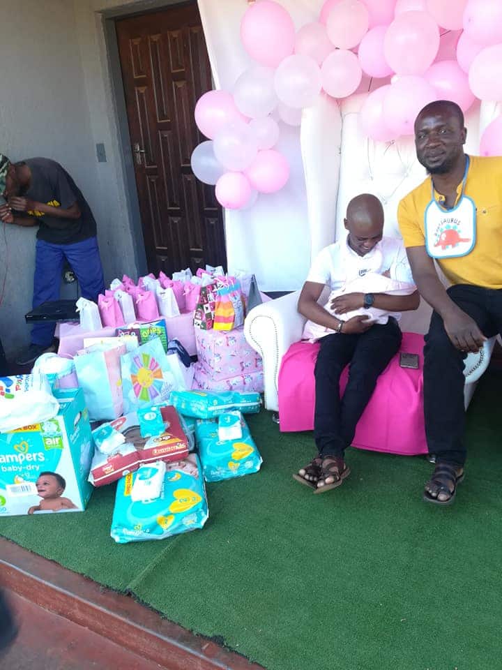 Young dad receives treated to baby shower by his friends