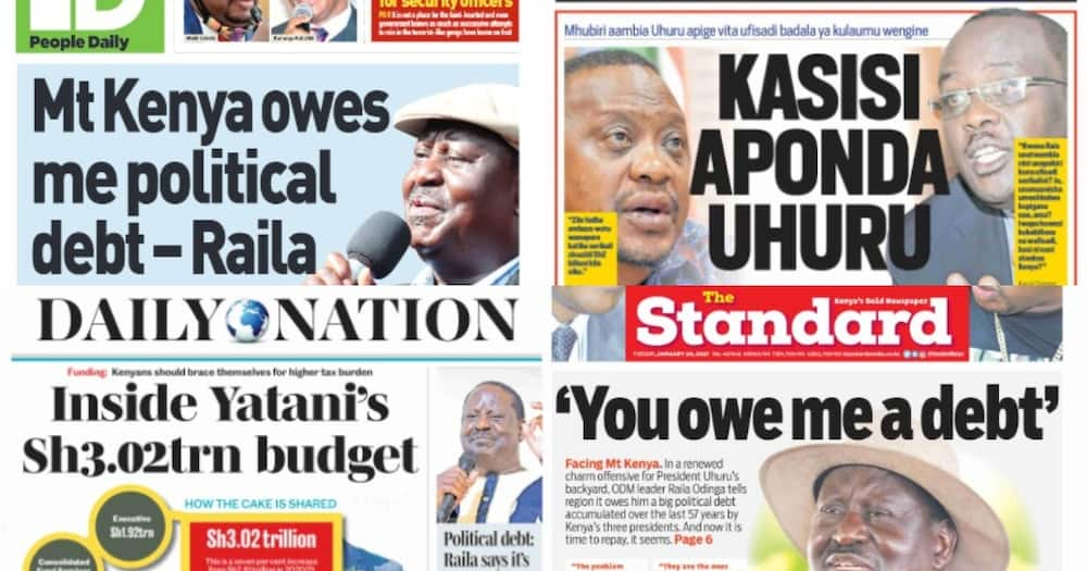 Kenyan newspapers review for January 26: Raila Odinga says it's time Mount Kenya region repays him political debt