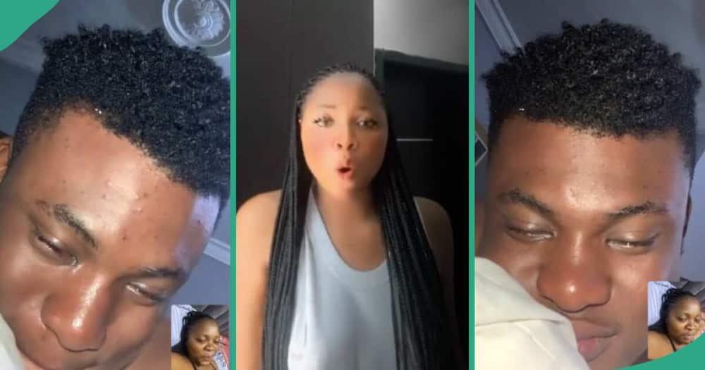 Reactions as man weeps during video call with his girlfriend