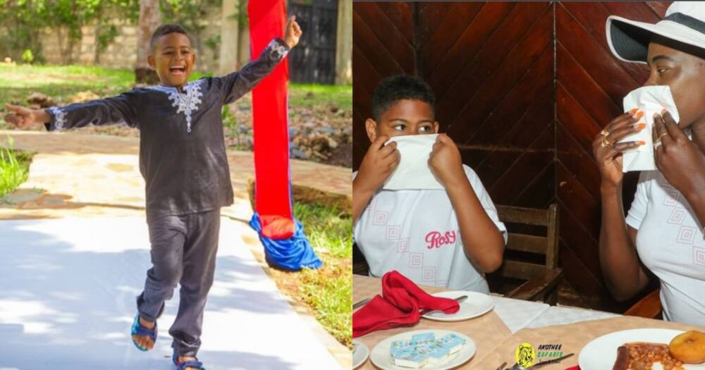 Prince Oyoo (l) and Prince Oyoo with her mom Akothee (r).