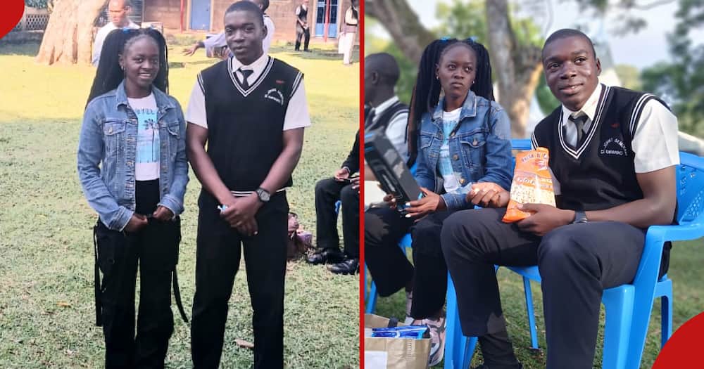 Multimedia University (MMU) student Akinyi Orinde poses for sibling photos with her brother Felix Oracha (in school uniform).