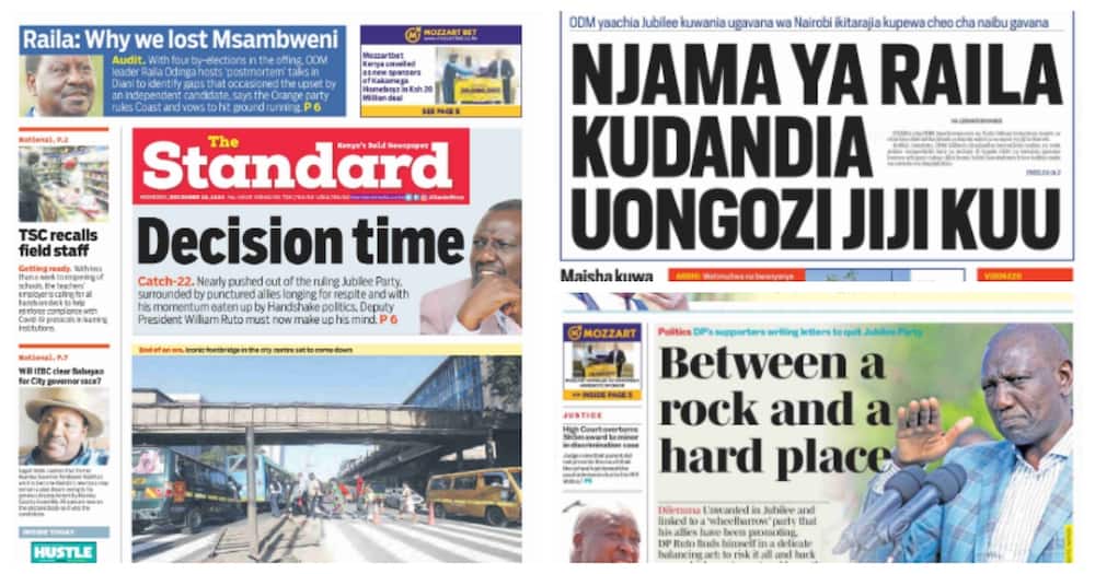 Newspapers review for December 30: ODM withdraws from Nairobi gubernatorial by-elections in favour of Jubilee