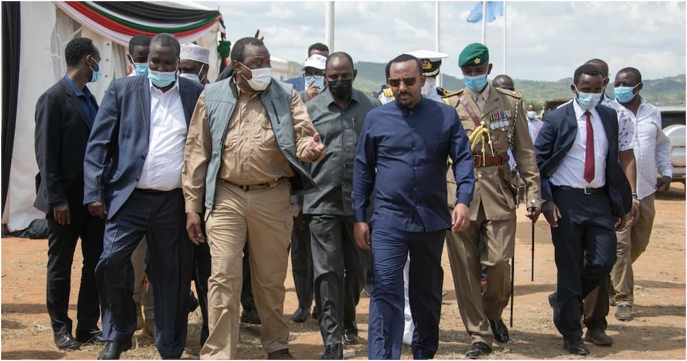 President Uhuru Kenyatta and the Prime Minister of Ethiopia Abiy Ahmed during the inaugural of Moyale One-Stop Border Post. Photo: State House Kenya.