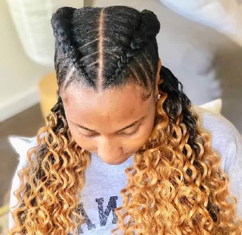 2 braided ponytails with weave