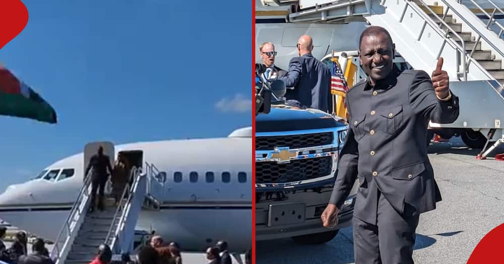 President William Ruto and First Lady Rachel ttouch down in Atlanta, Georgia (l), to being US state tour.
