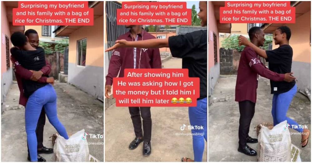 Nigerian lady gifts boyfriend a bag of rice, Christmas.