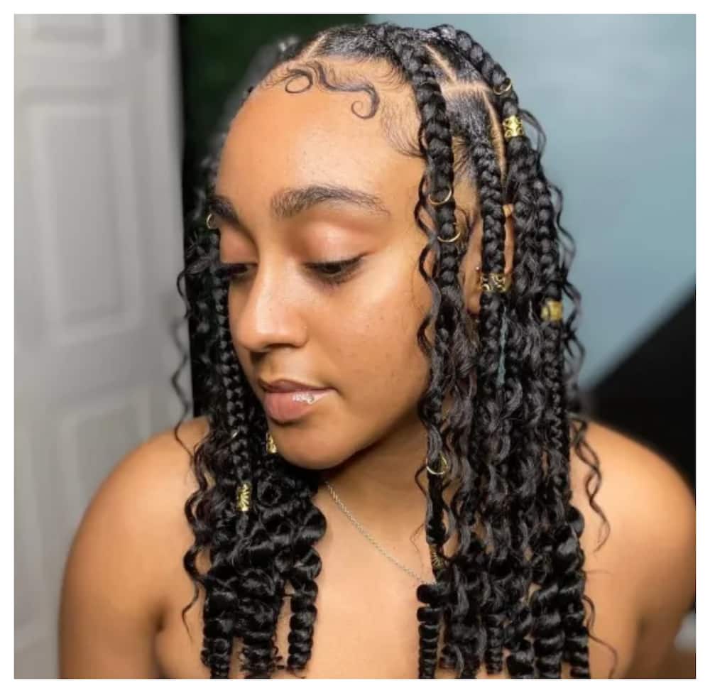 Feed In Braids with Curly Ends 