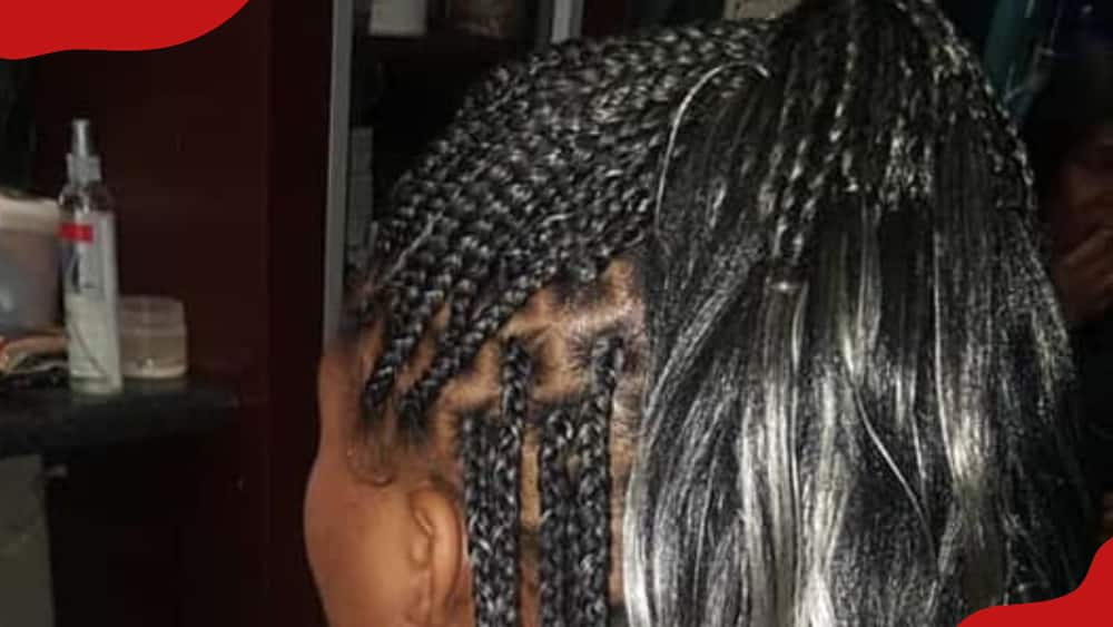 High ponytail with curly box braids