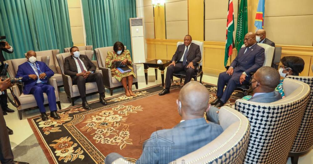 President Uhuru Kenyatta and his DRC counterpart Felix Tshisekedi at the Palais de la Nation. Photo: State House Kenya.