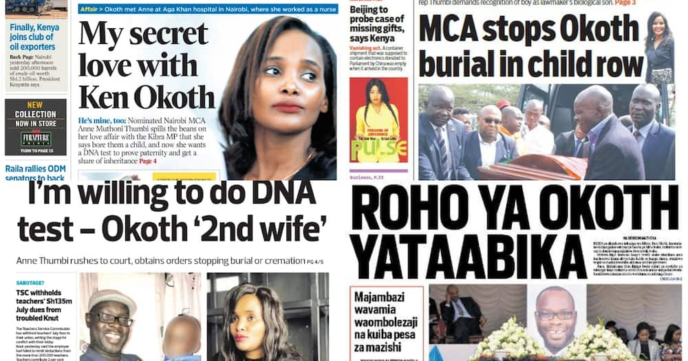 Magazeti ya Kenya Ijumaa, Agosti: Anne Thumbi anataka mtoto wa Ken Okoth kufanyiwa DNA