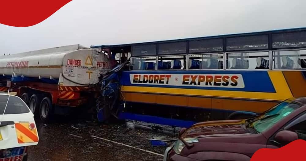 Eldoret Express bus rams into fuel tanker